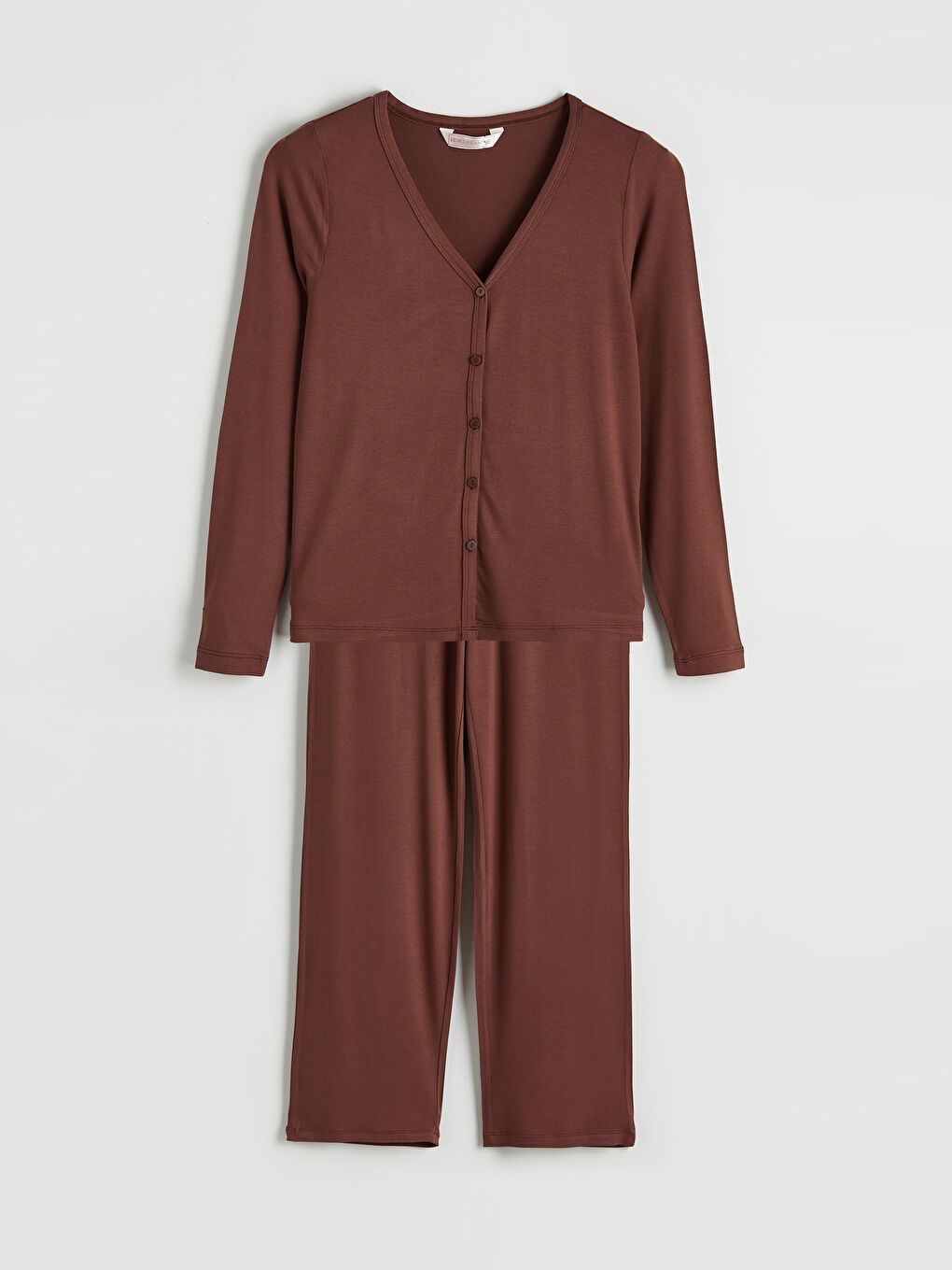 Kahverengi V Yaka Kadın Pijama Takım