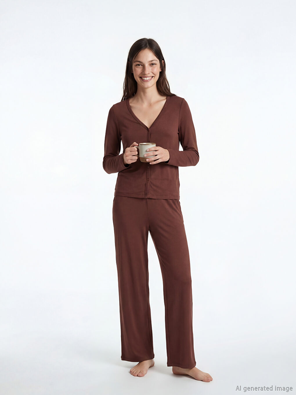 Ensemble de pyjama femme à encolure en V-1