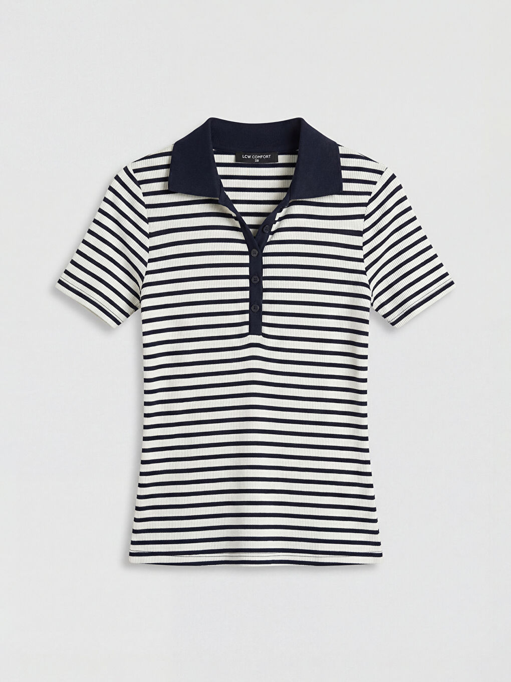 Женская футболка в полоску с воротником-поло-1