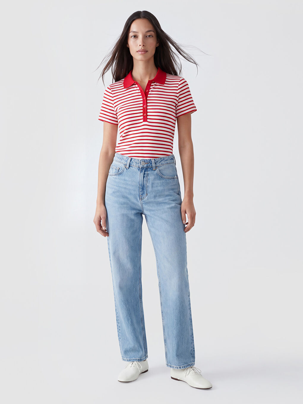 Tricou Polo cu Mâneci Scurte Vărgat pentru Femei-1