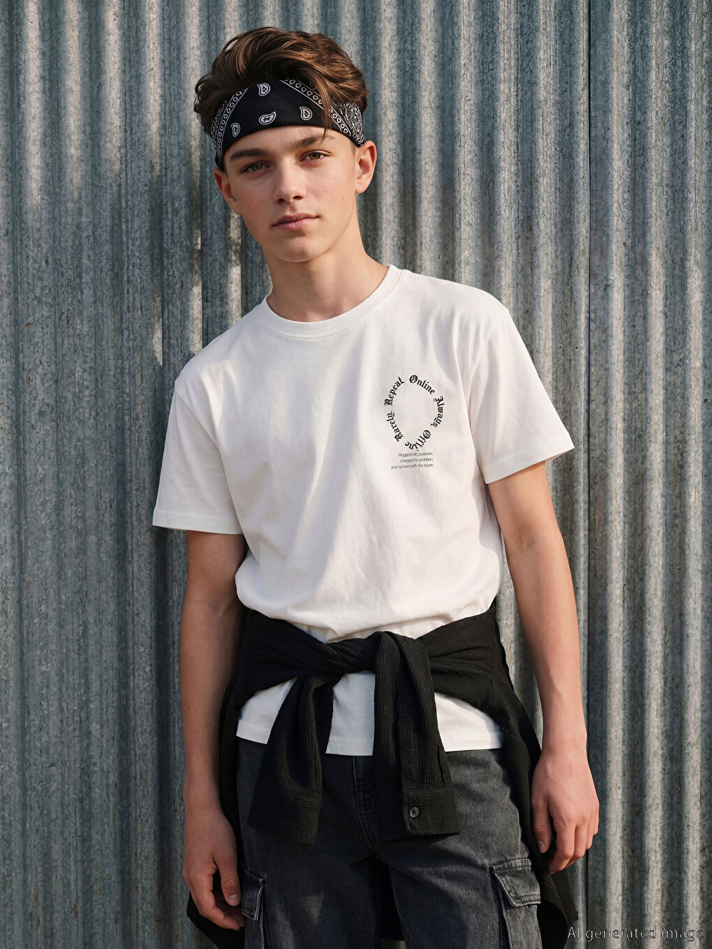 Ekru Baskılı Erkek Çocuk Tişört-1