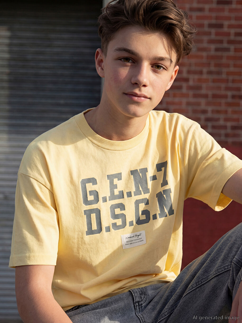 تيشيرت أولادي برقبة دائرية ومطبوع.