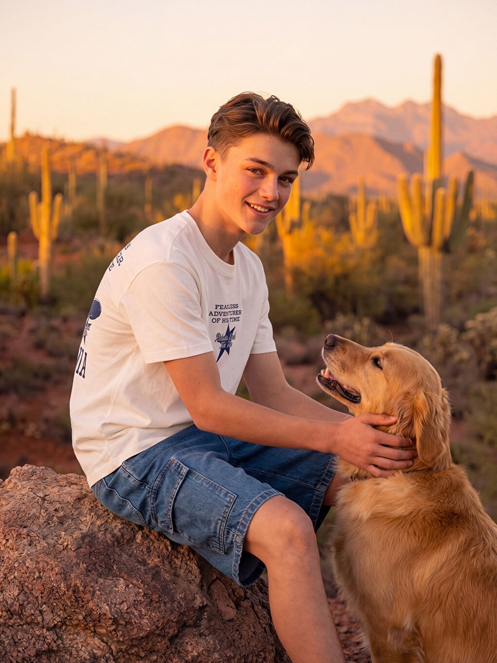 Beyaz Baskılı Erkek Çocuk Tişört-1