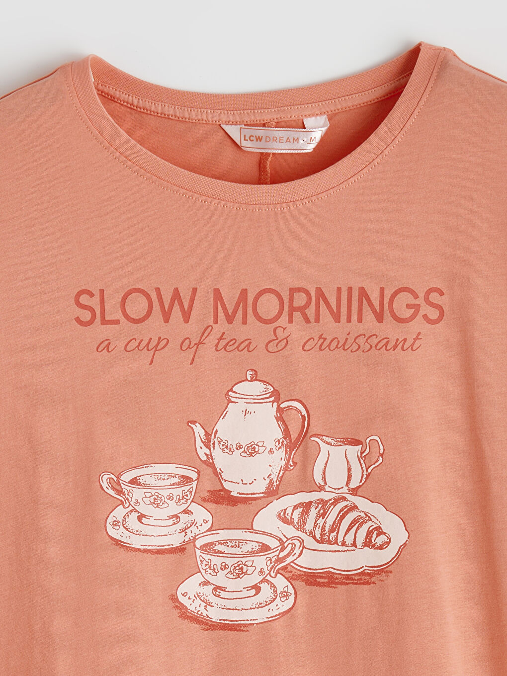 Mercan Bisiklet Yaka Baskılı Kadın Gecelik-1