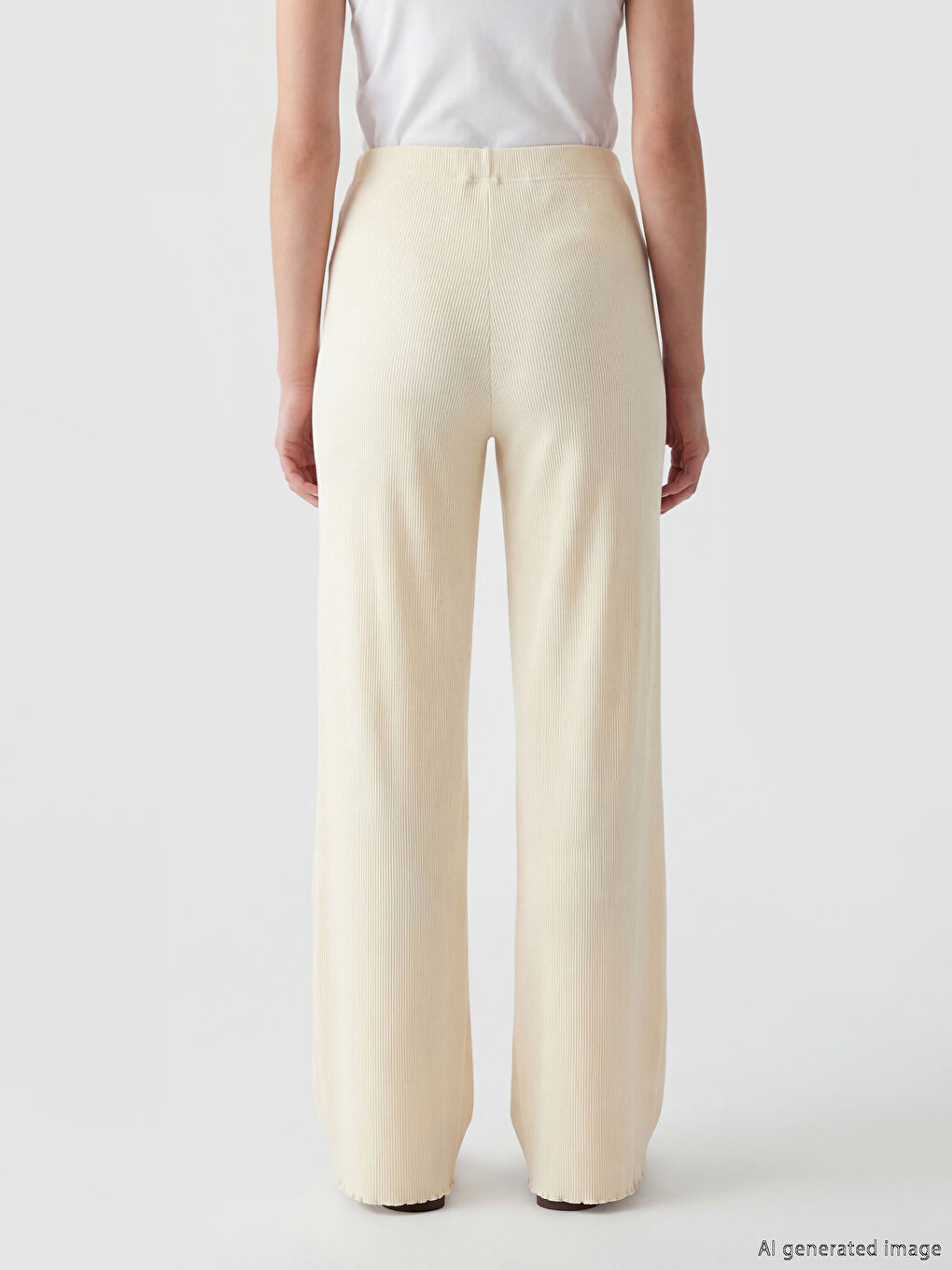 Ekru Beli Lastikli Kadın Pijama Altı-3