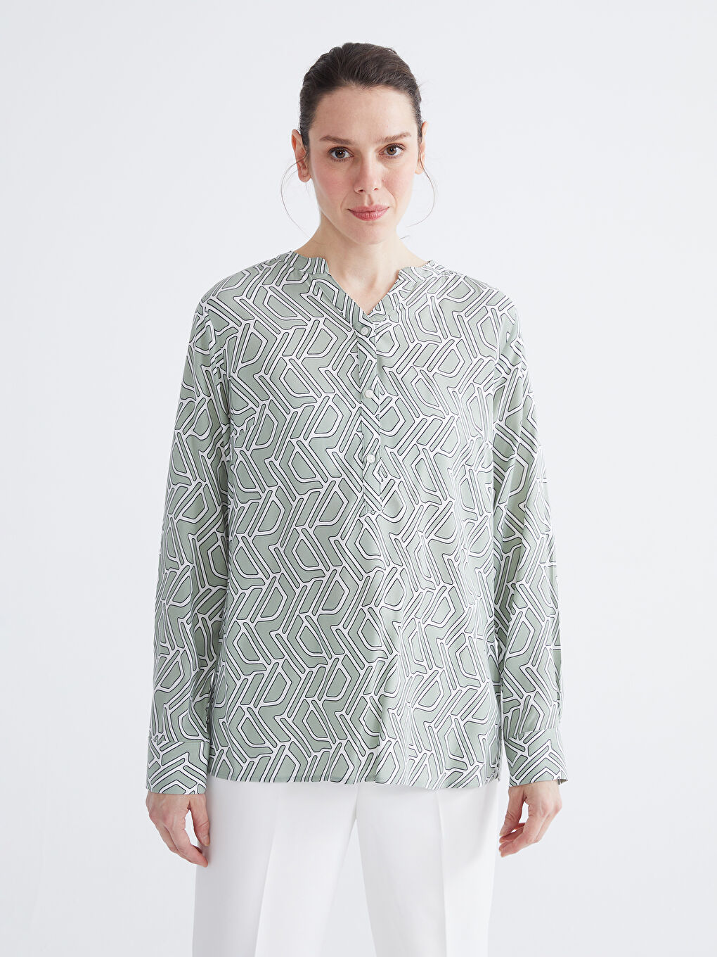 Asymmetrical Neckline Patterned Blouse