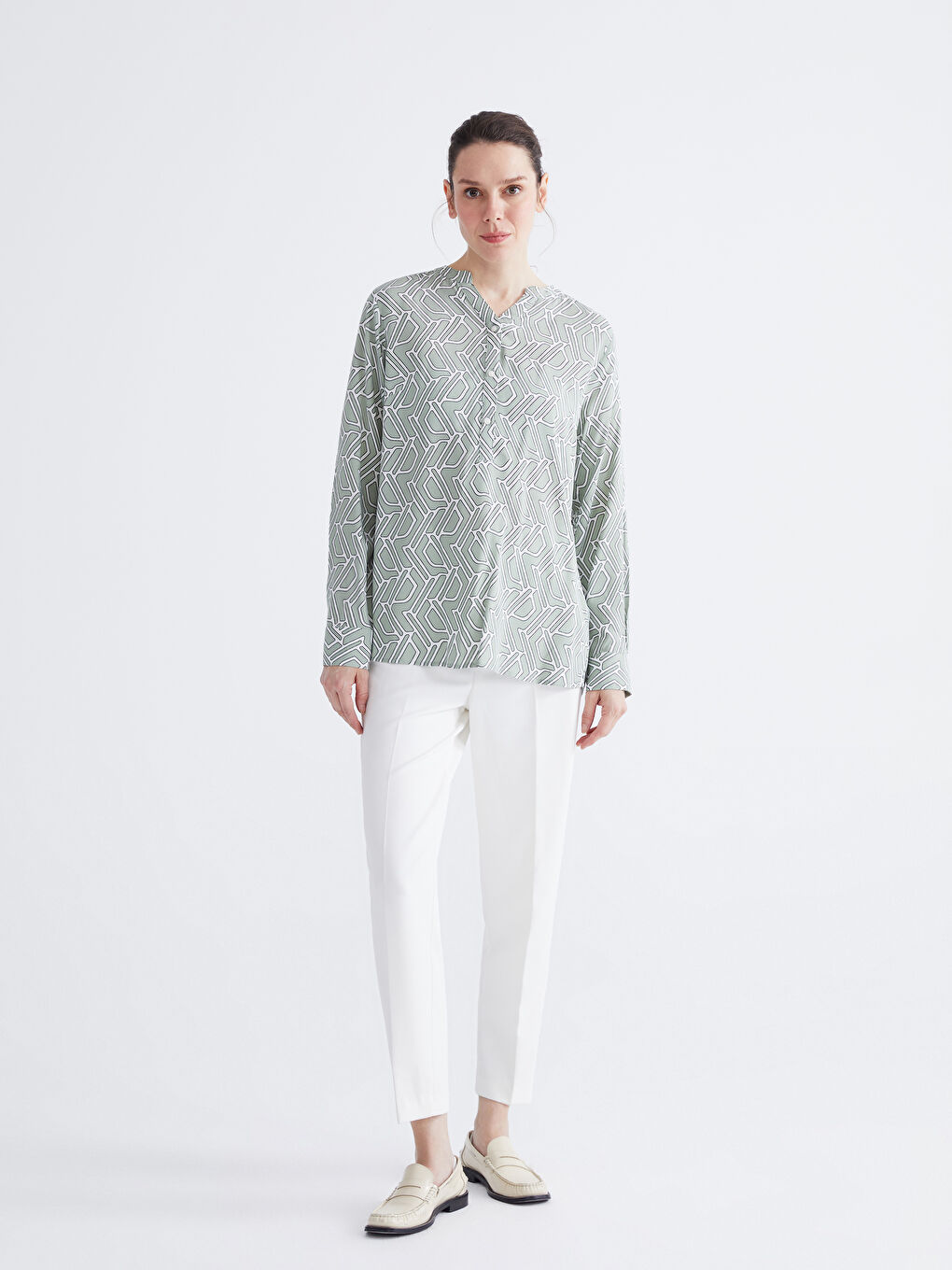 Asymmetrical Neckline Patterned Blouse-1