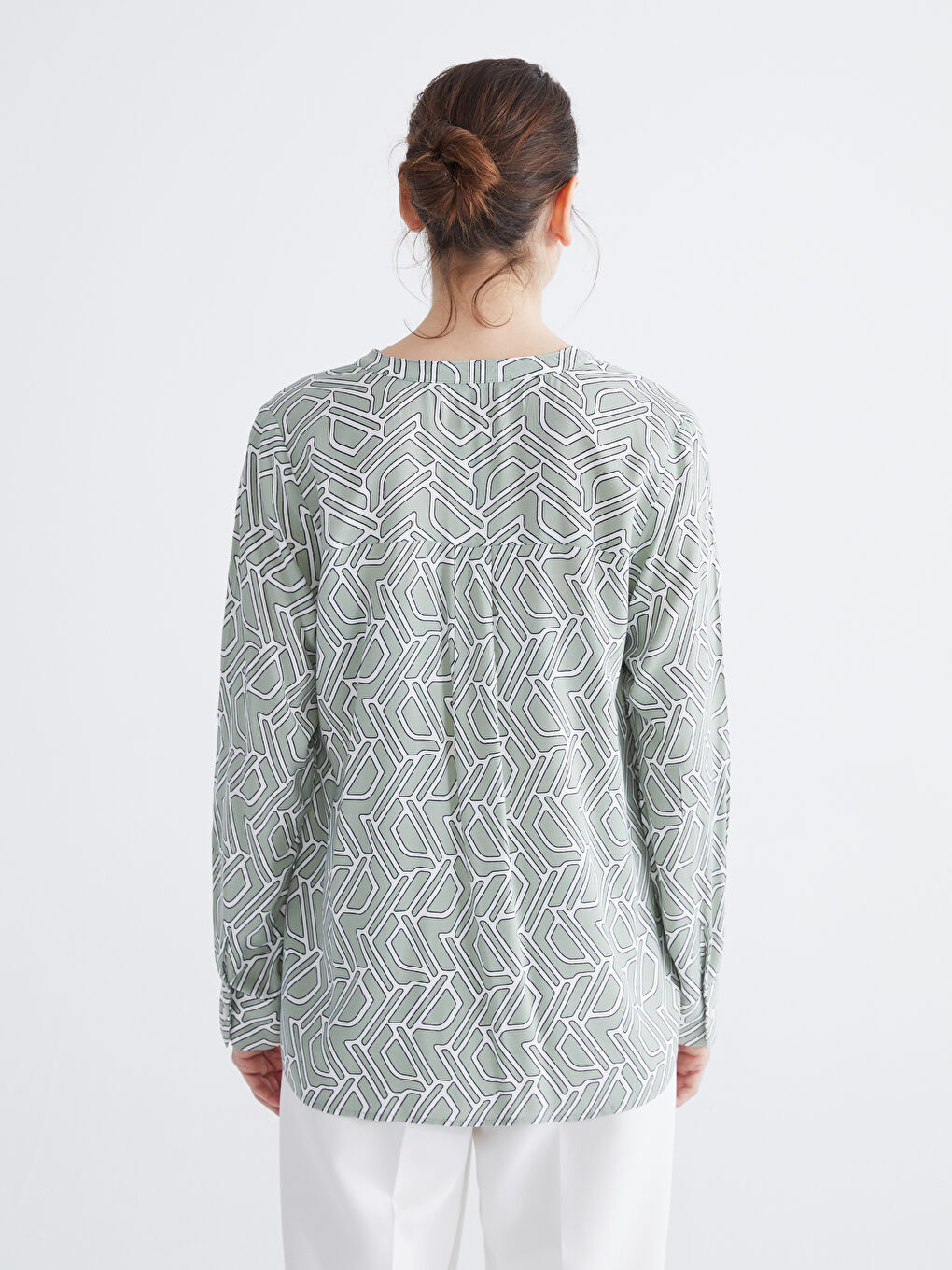 Asymmetrical Neckline Patterned Blouse-3