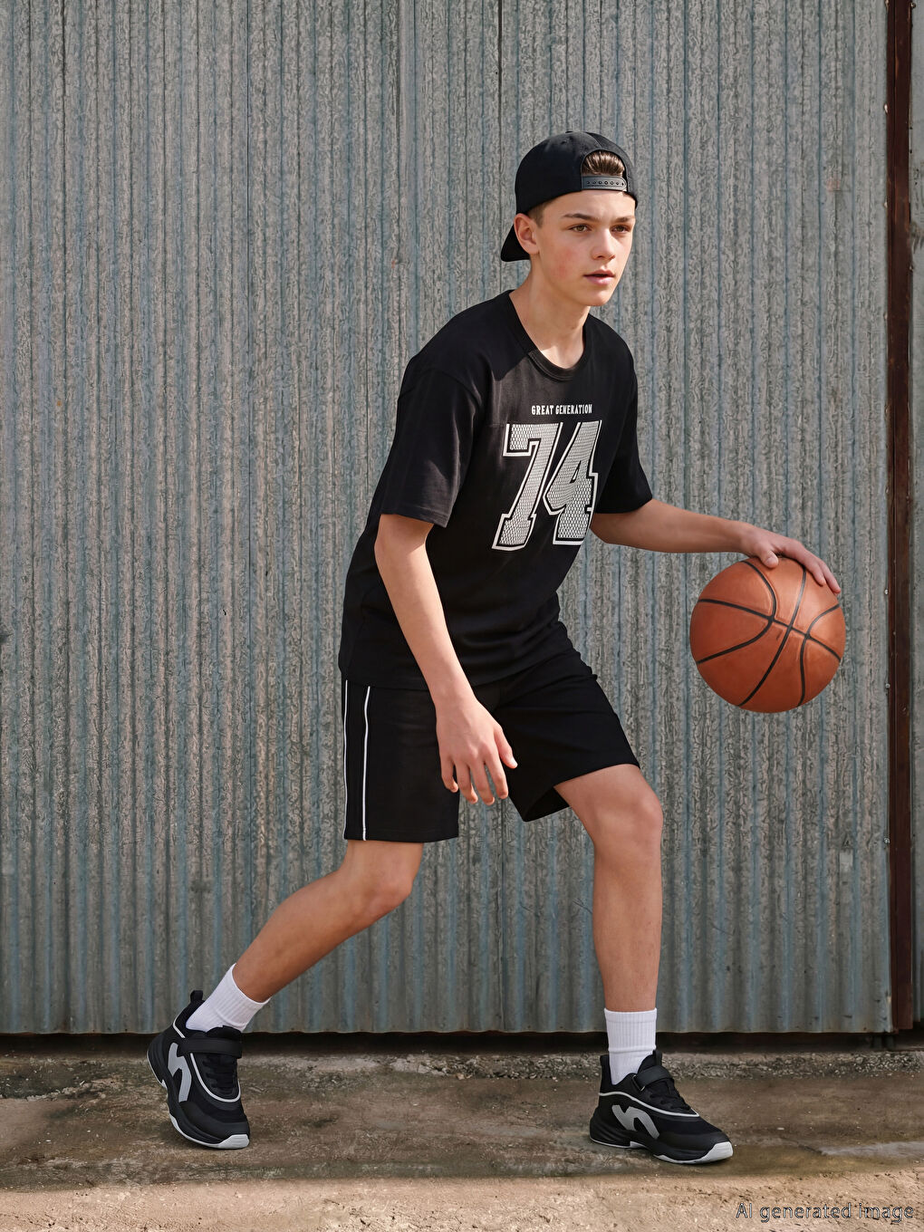 طقم تي شيرت مطبوع برقبة دائرية وشورت للأولاد