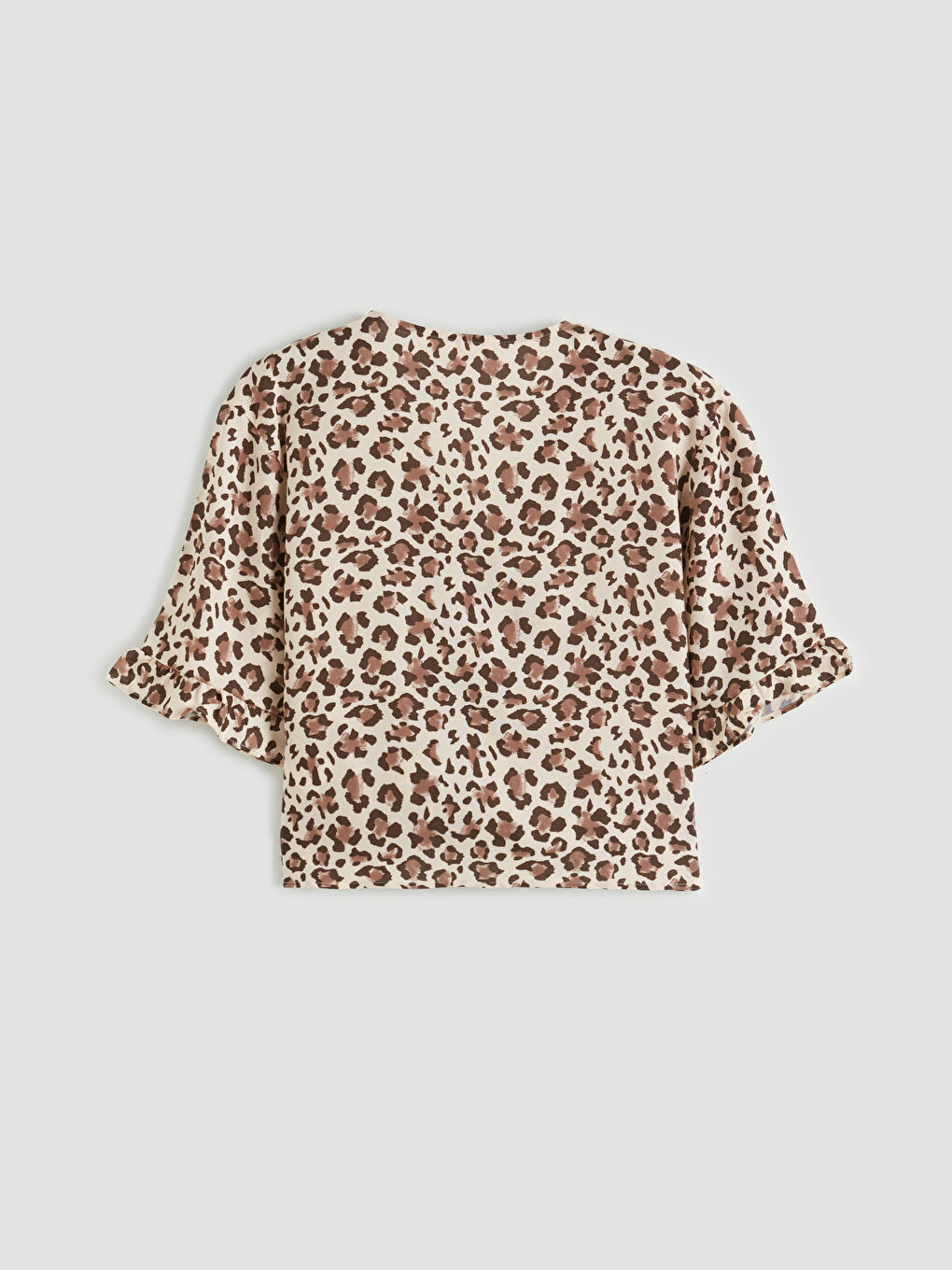 Ekru V Yaka Leopar Desenli Kadın Pijama Takımı-3