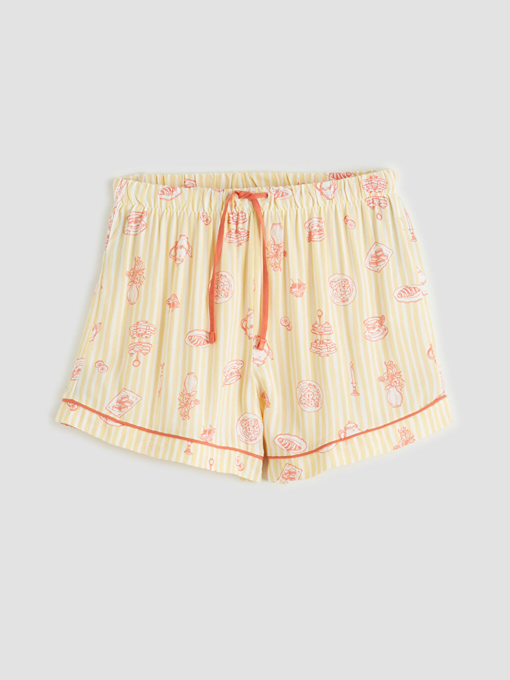 Ekru Gömlek Yaka Desenli Kadın Şortlu Pijama Takımı-2