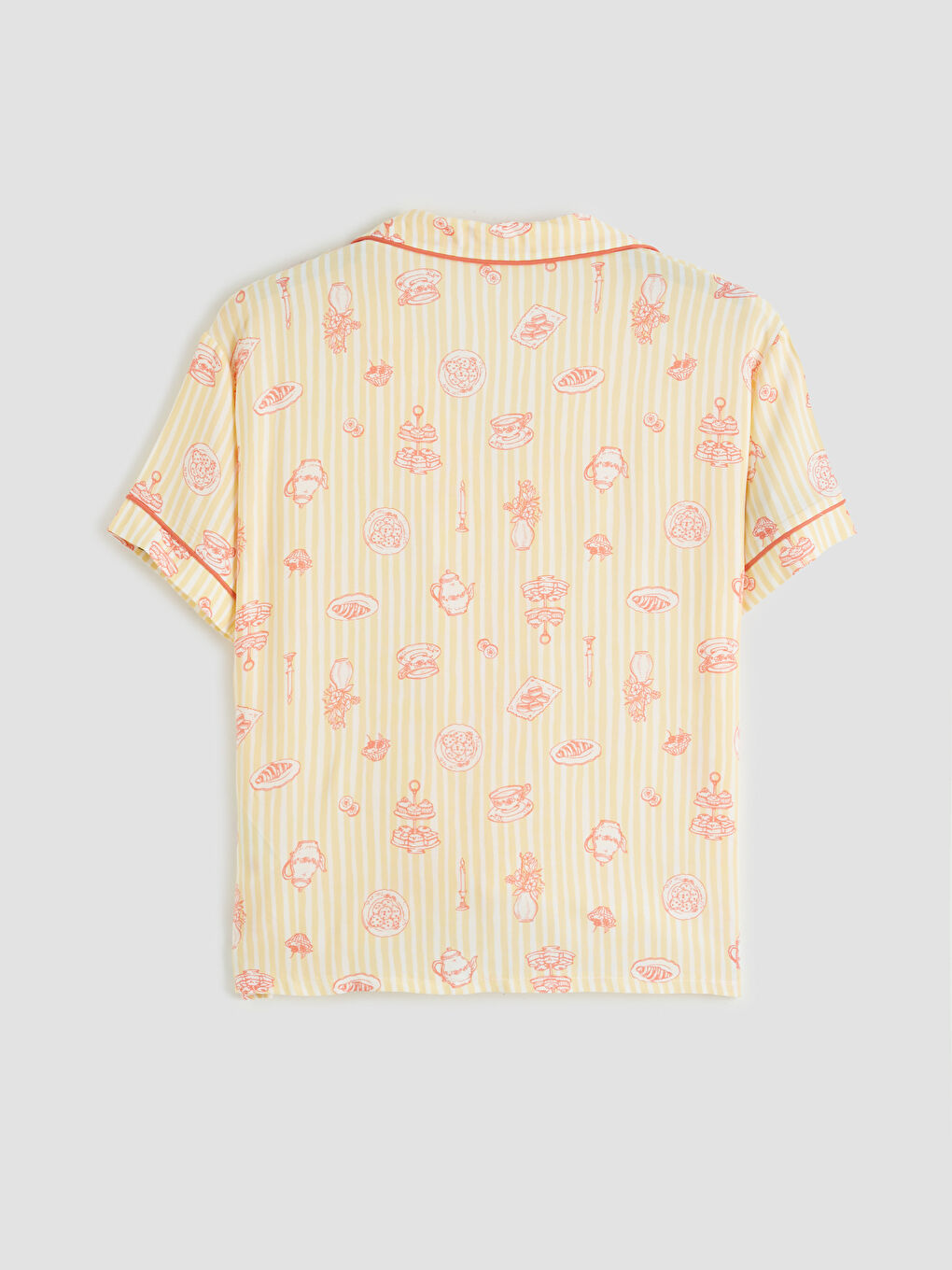 Ekru Gömlek Yaka Desenli Kadın Şortlu Pijama Takımı-3