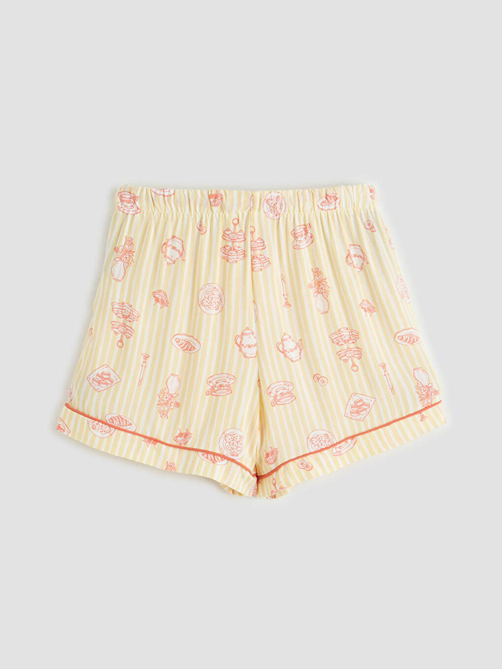 Ekru Gömlek Yaka Desenli Kadın Şortlu Pijama Takımı-4