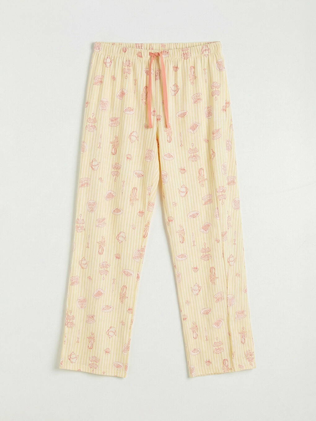 Ekru Beli Lastikli Desenli Kadın Pijama Altı