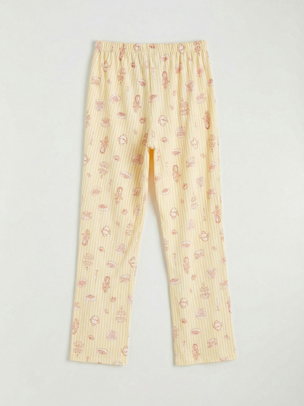 Ekru Beli Lastikli Desenli Kadın Pijama Altı-1