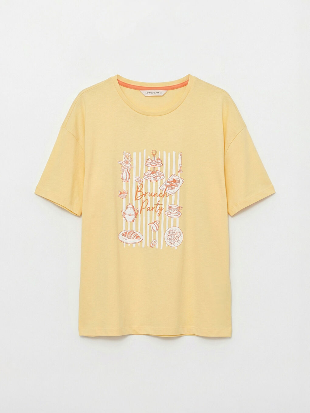 Ekru Bisiklet Yaka Baskılı Kadın Pijama Takım-5