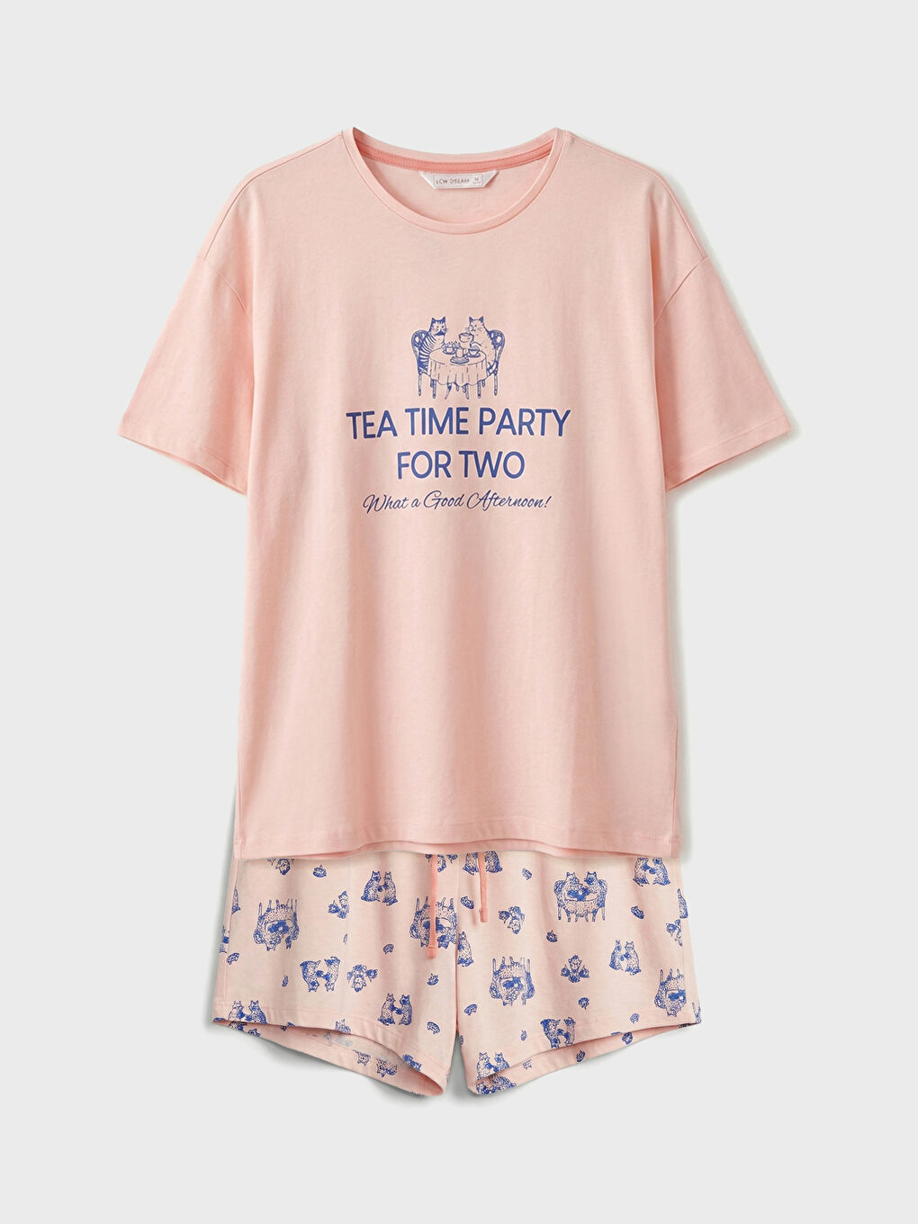 Pembe Bisiklet Yaka Baskılı Kadın Şortlu Pijama Takımı-4