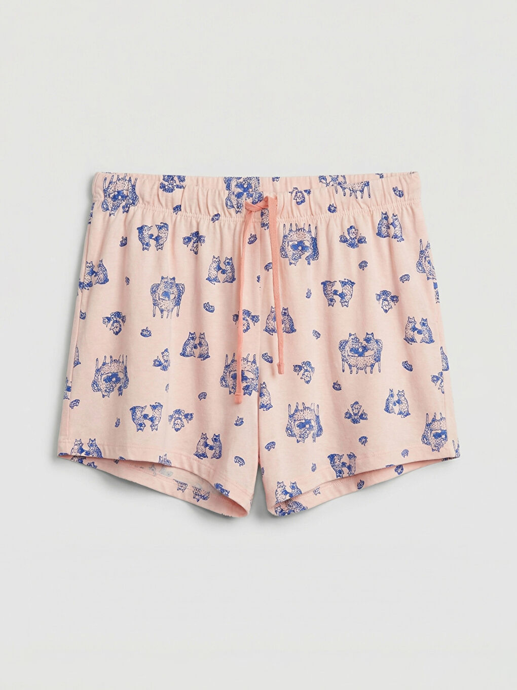 Pembe Bisiklet Yaka Baskılı Kadın Şortlu Pijama Takımı-7