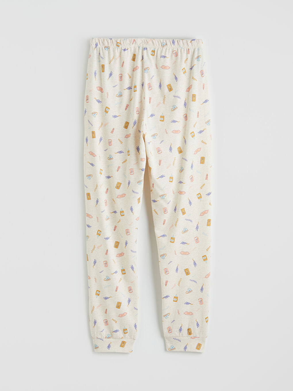 Bej Bisiklet Yaka Baskılı Kadın Pijama Takımı-4