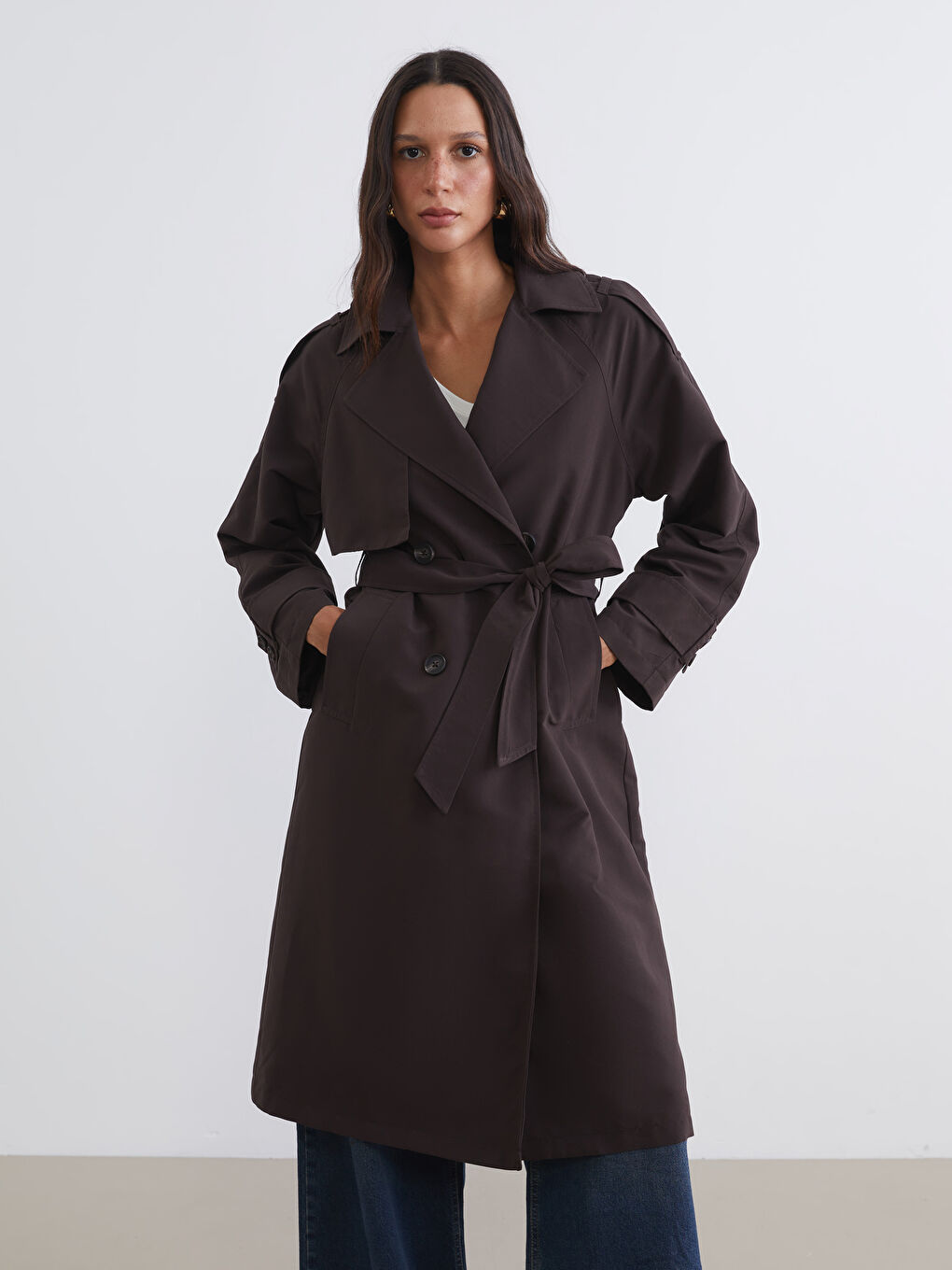 Double-Breasted Belted Women's Trench Coat