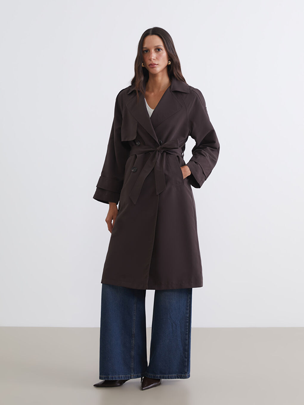 Double-Breasted Belted Women's Trench Coat-1