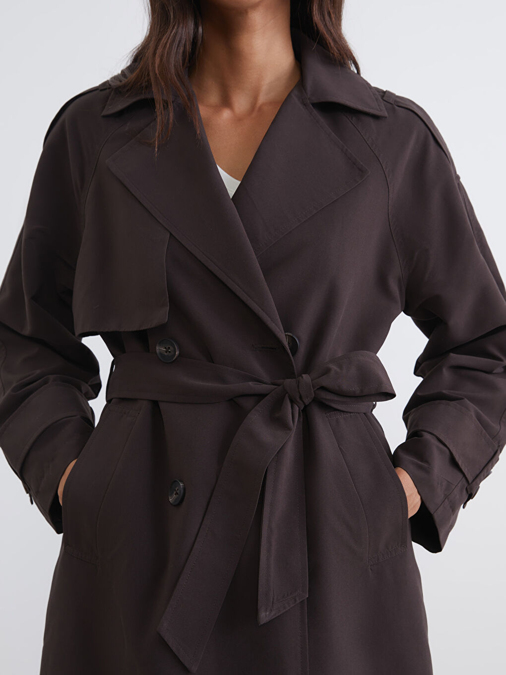 Double-Breasted Belted Women's Trench Coat-2