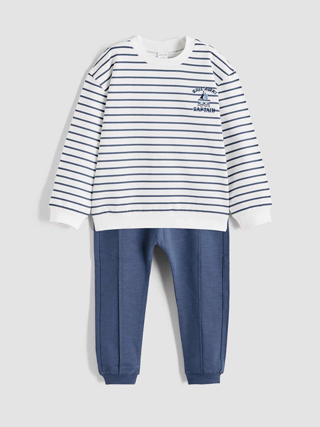 Ekru Erkek Bebek Çizgili Sweatshirt ve Eşofman Altı