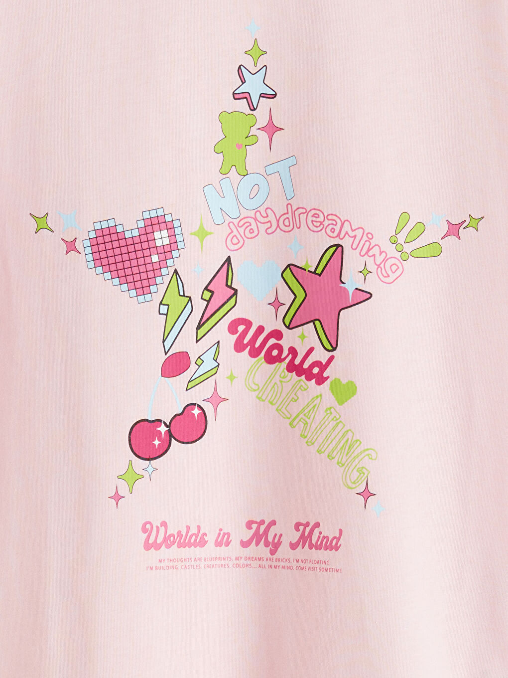 Beyaz Bisiklet Yaka Baskılı Kız Çocuk Tişört 2'li-5