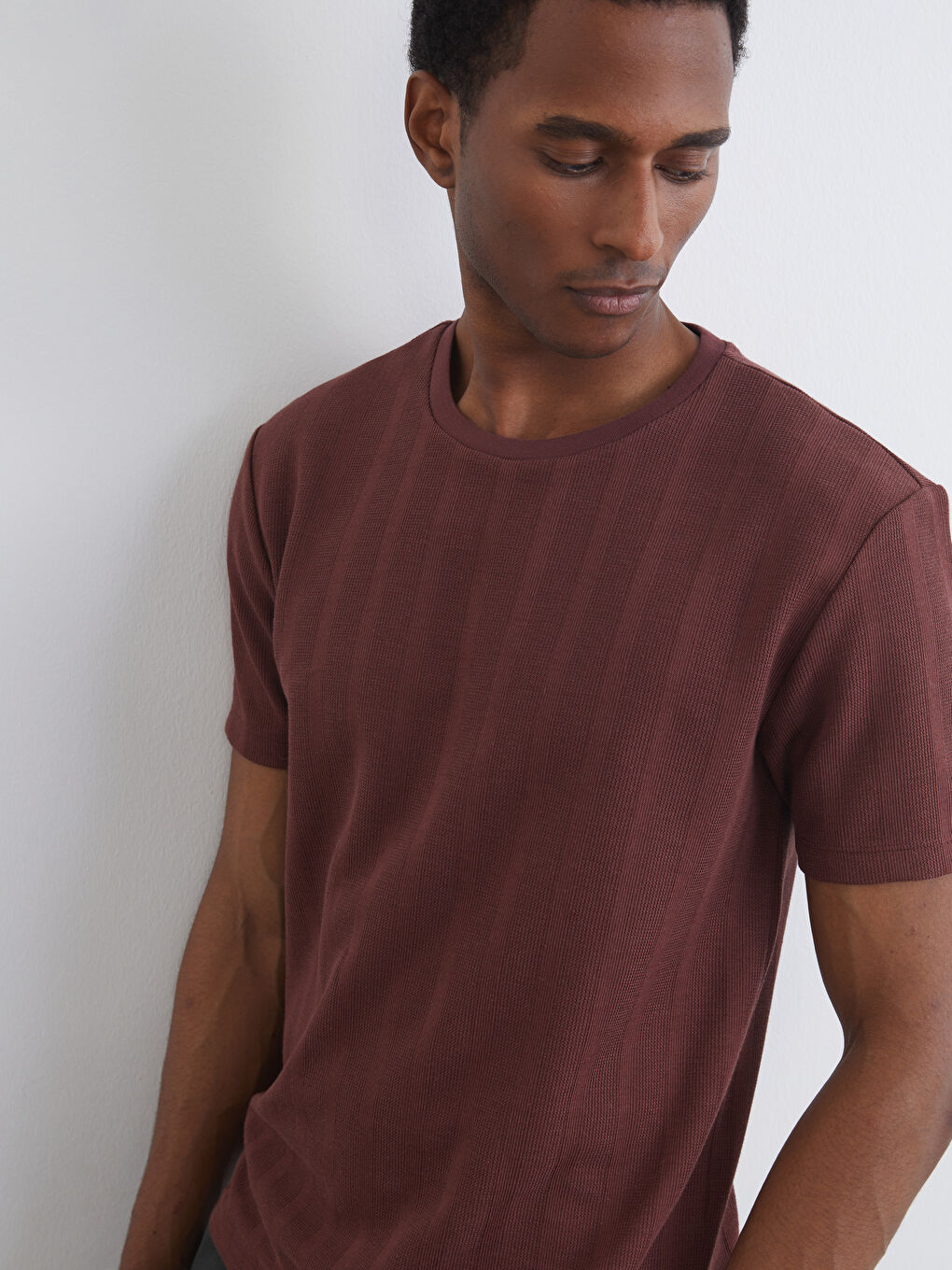 Bisiklet Yaka Erkek Dokulu Tişört-1