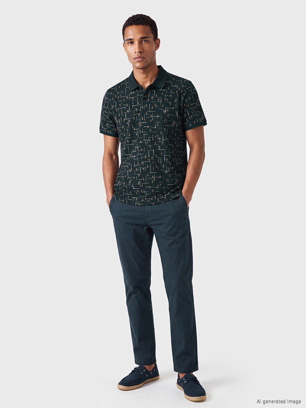 Polo Collar Patterned Pique Men's T-shirt-1