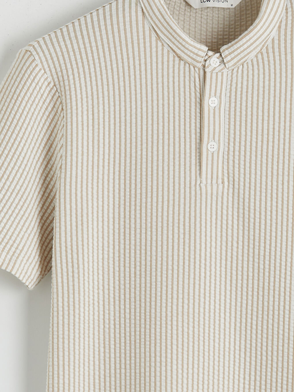 Bej Hakim Yaka Çizgili Erkek Tişört-5