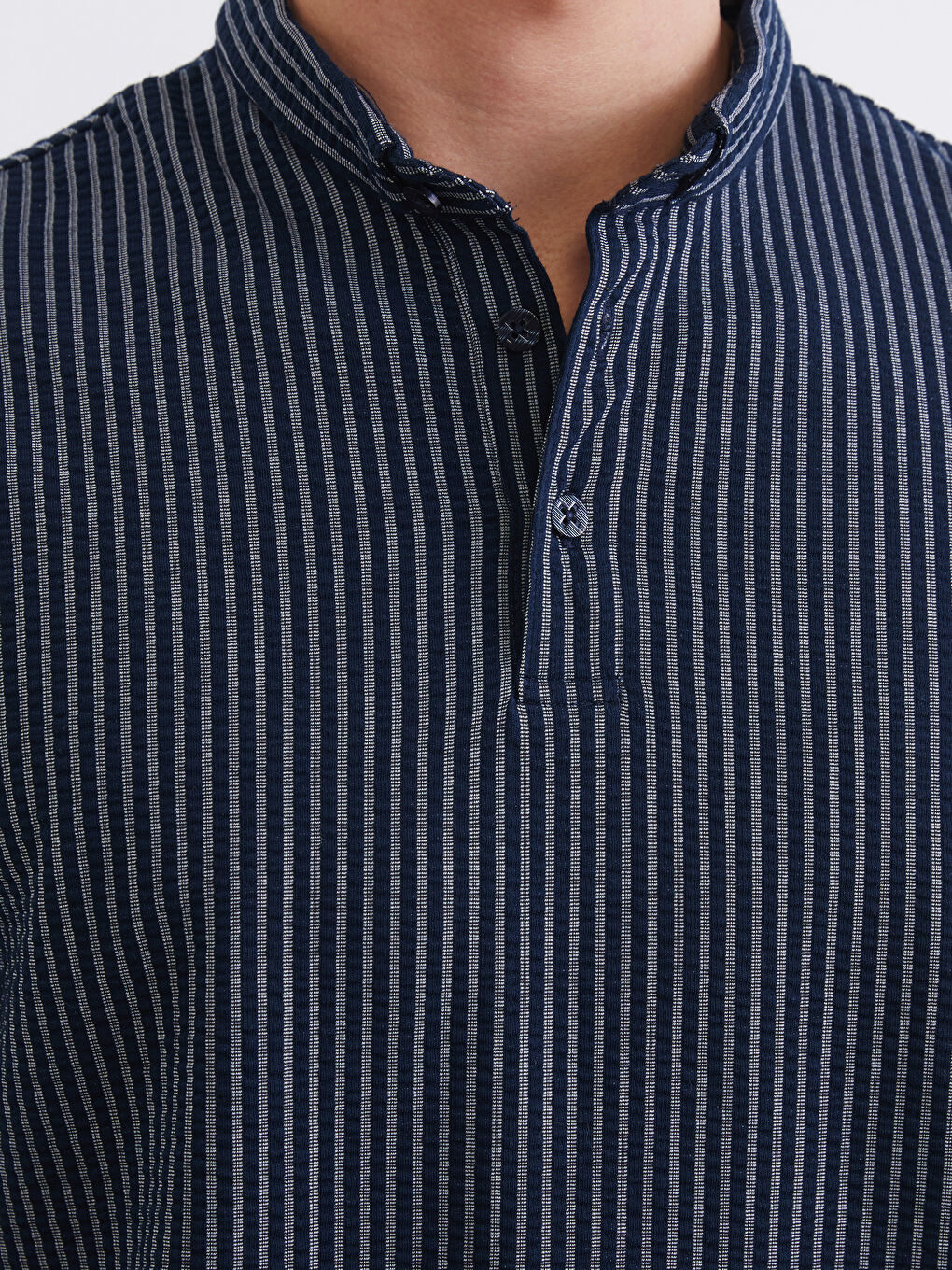 Men's Striped Mandarin Collar T-Shirt-2