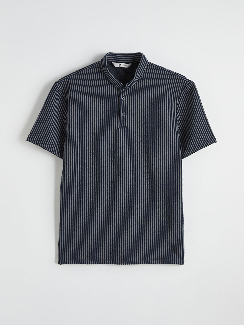 Lacivert Hakim Yaka Çizgili Erkek Tişört