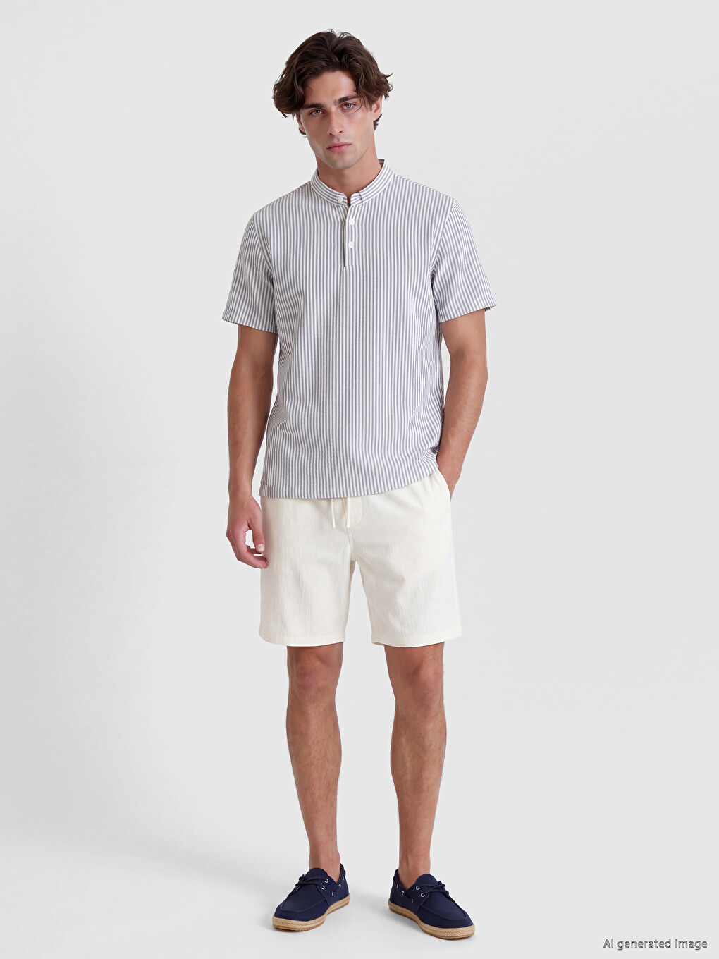 Men's Striped Mandarin Collar T-shirt-1