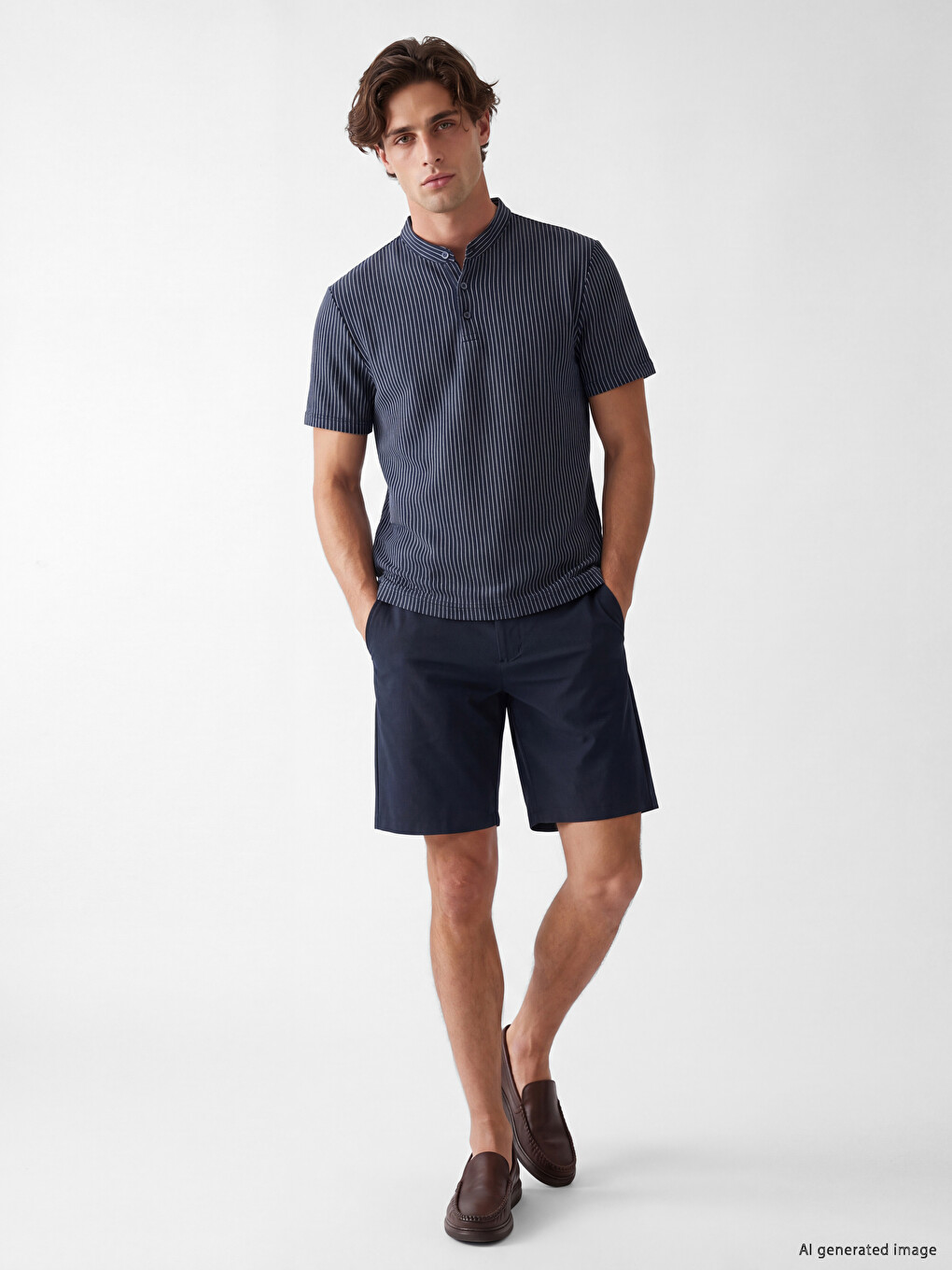 Men's Striped Mandarin Collar T-shirt-1