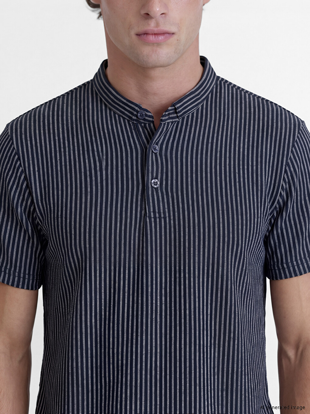 Men's Striped Mandarin Collar T-shirt-2