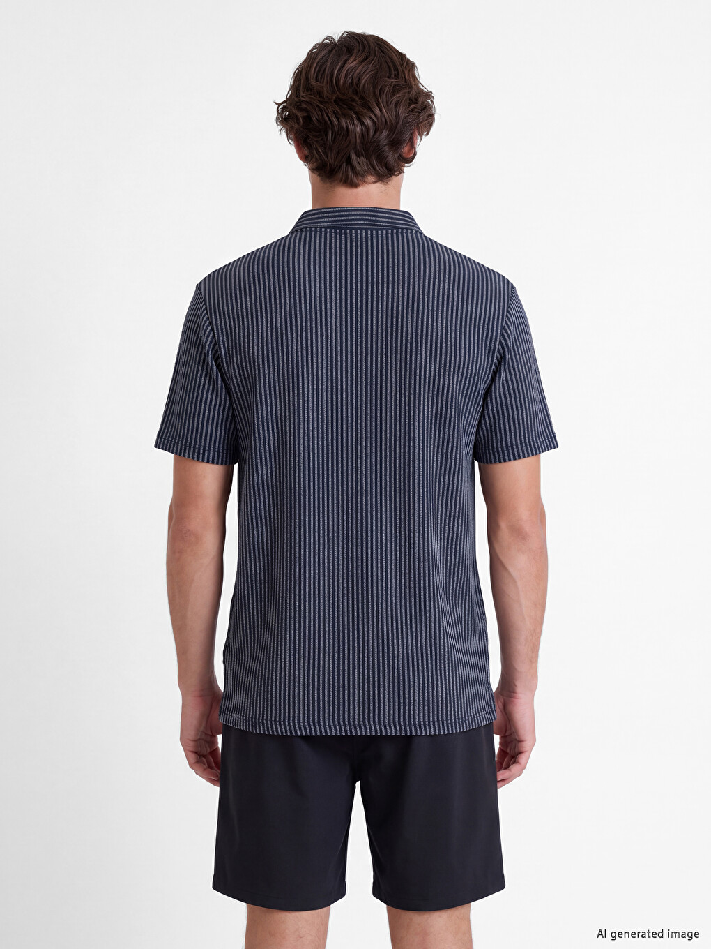 Men's Striped Mandarin Collar T-shirt-3