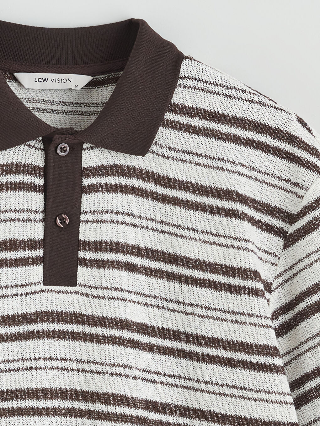 Kahverengi Polo Yaka Çizgili Penye Erkek Tişört-5