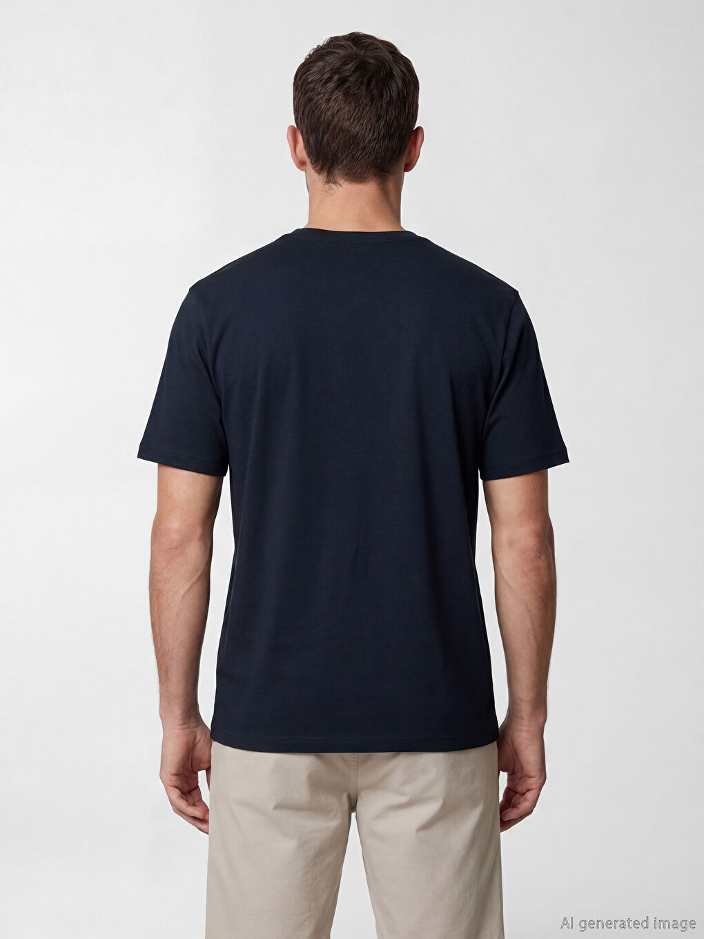 Lacivert Bisiklet Yaka Baskılı Erkek Penye Tişört-3