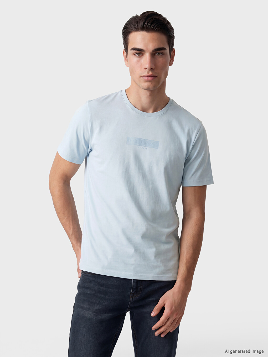 Tricou din jerseu cu imprimeu pentru bărbați, cu guler rotund
