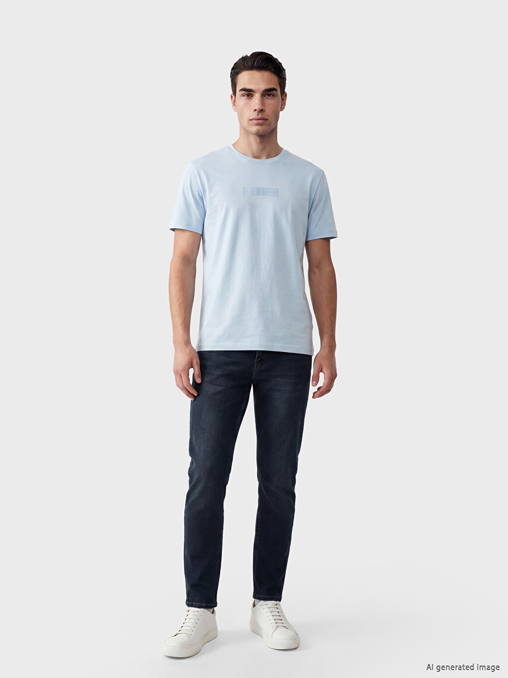 Tricou din jerseu cu imprimeu pentru bărbați, cu guler rotund-1