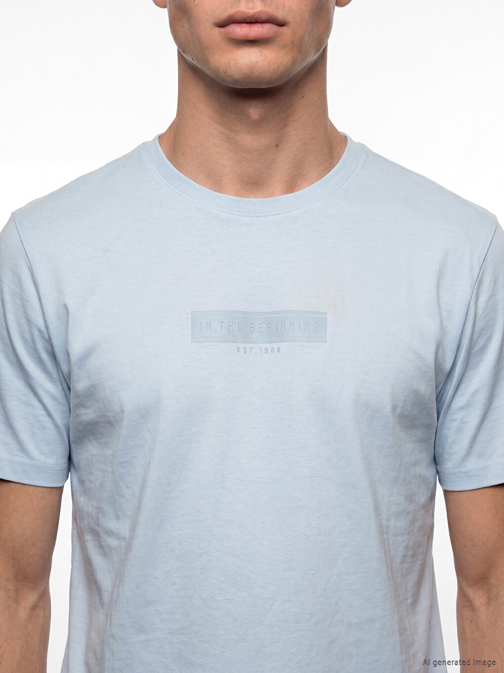 Tricou din jerseu cu imprimeu pentru bărbați, cu guler rotund-2