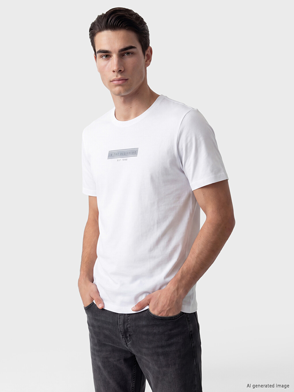 T-shirt en jersey à col rond imprimé pour homme