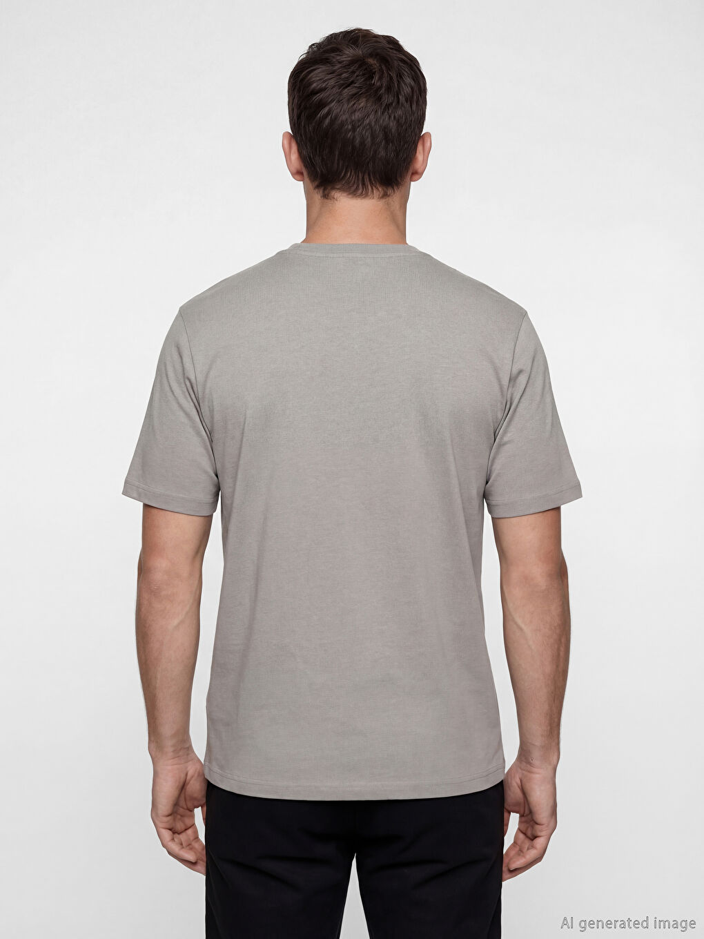 Gri Bisiklet Yaka Baskılı Erkek Penye Tişört-3