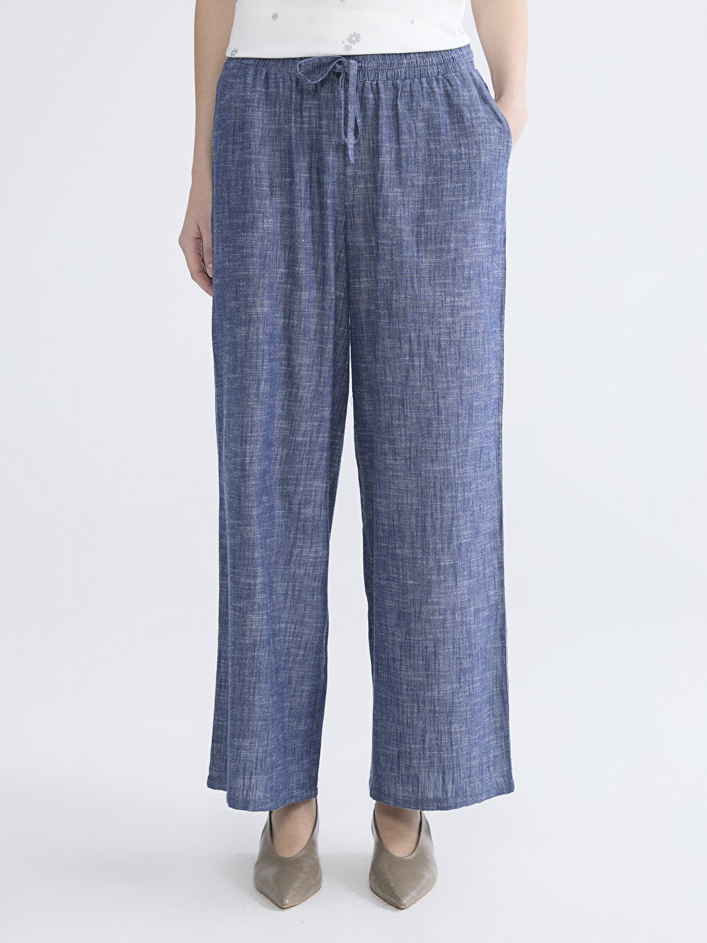 Elasticated Waist Wide Leg Women's Trousers-1