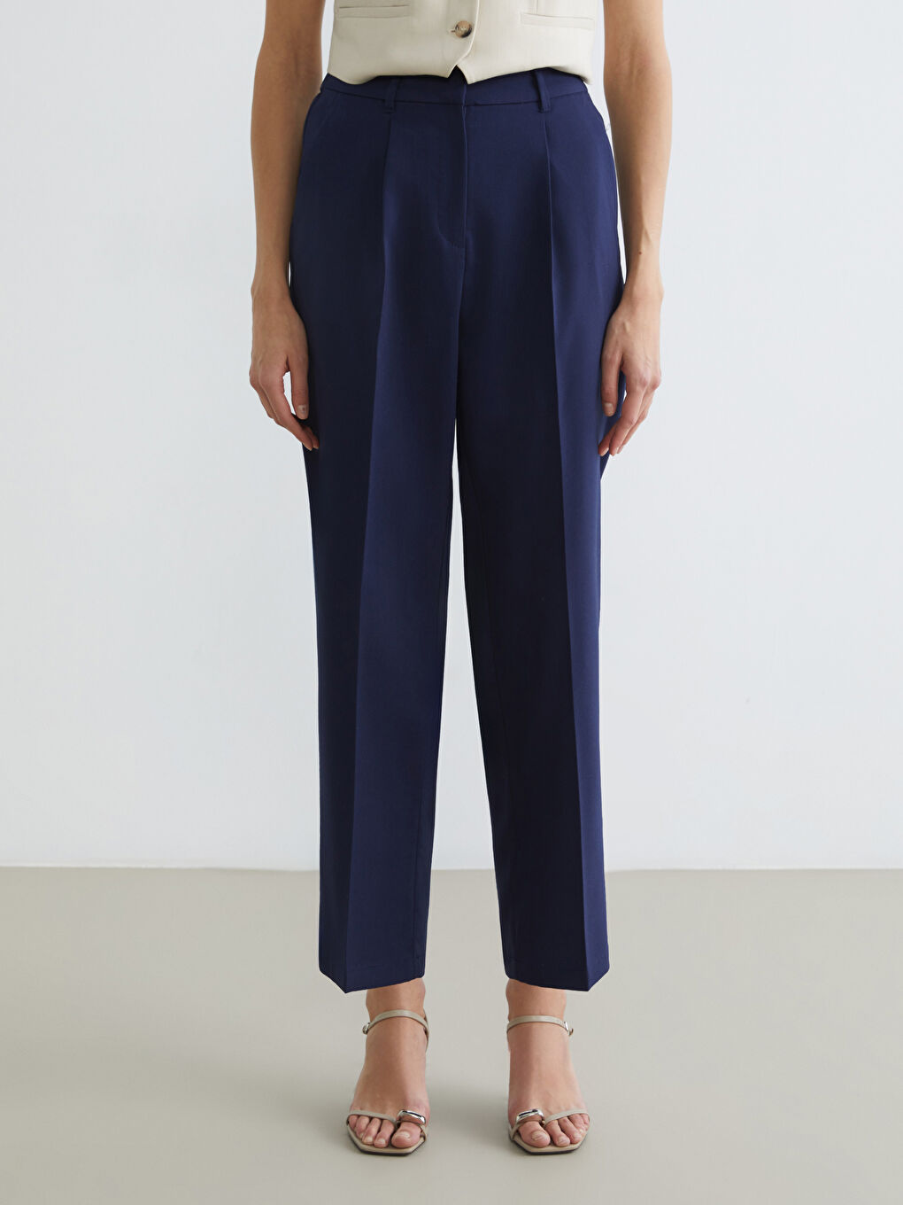 Elasticated Waist Cigarette Women's Pleated Fabric Trousers-1