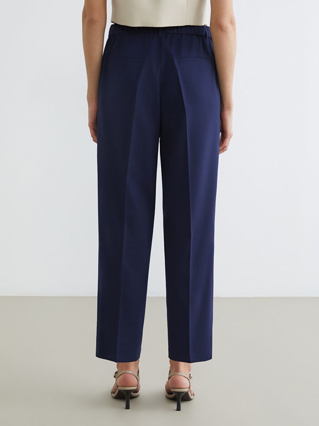 Elasticated Waist Cigarette Women's Pleated Fabric Trousers-3