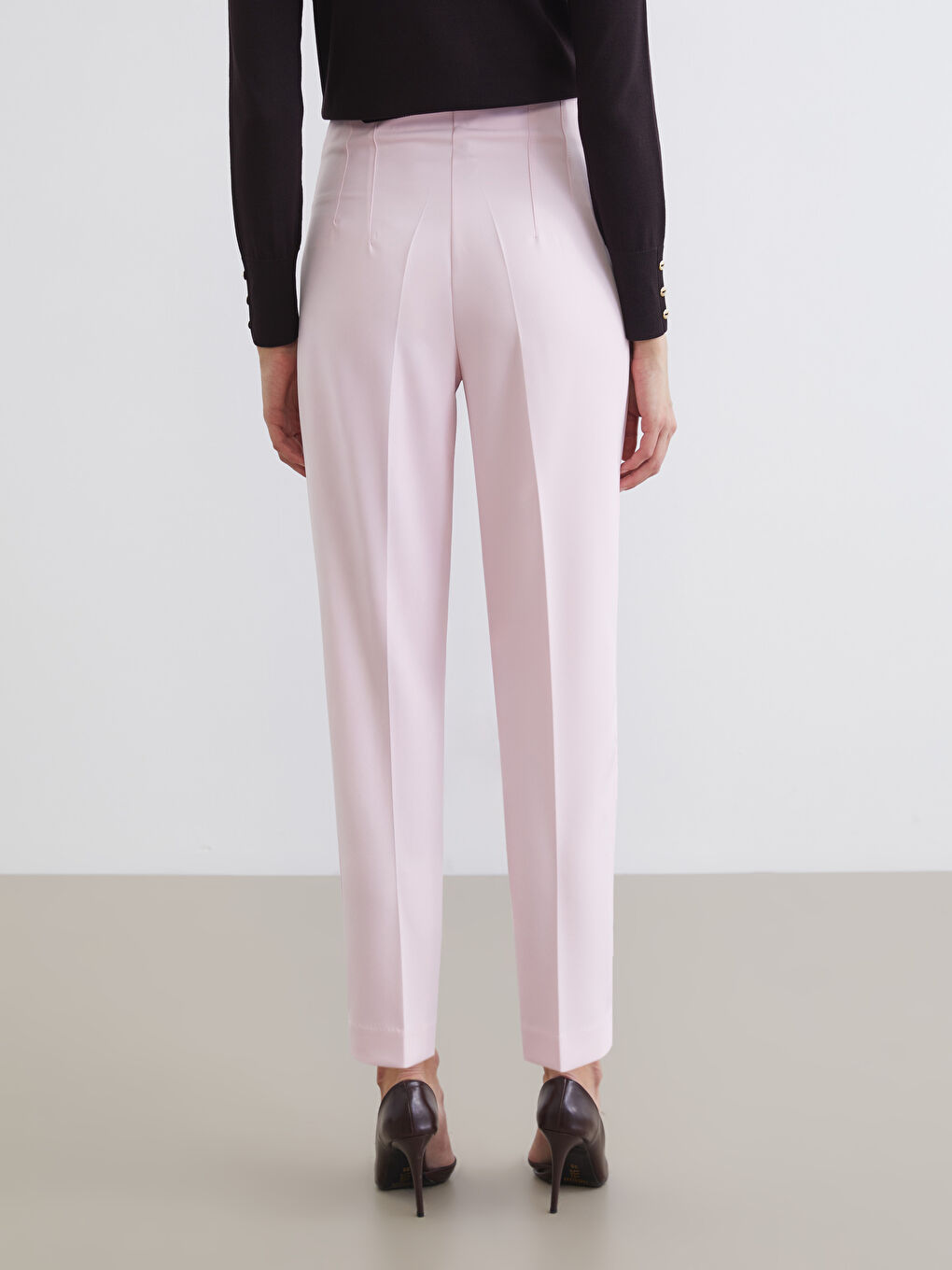 High Waist Pleated Women's Cigarette Trousers-3