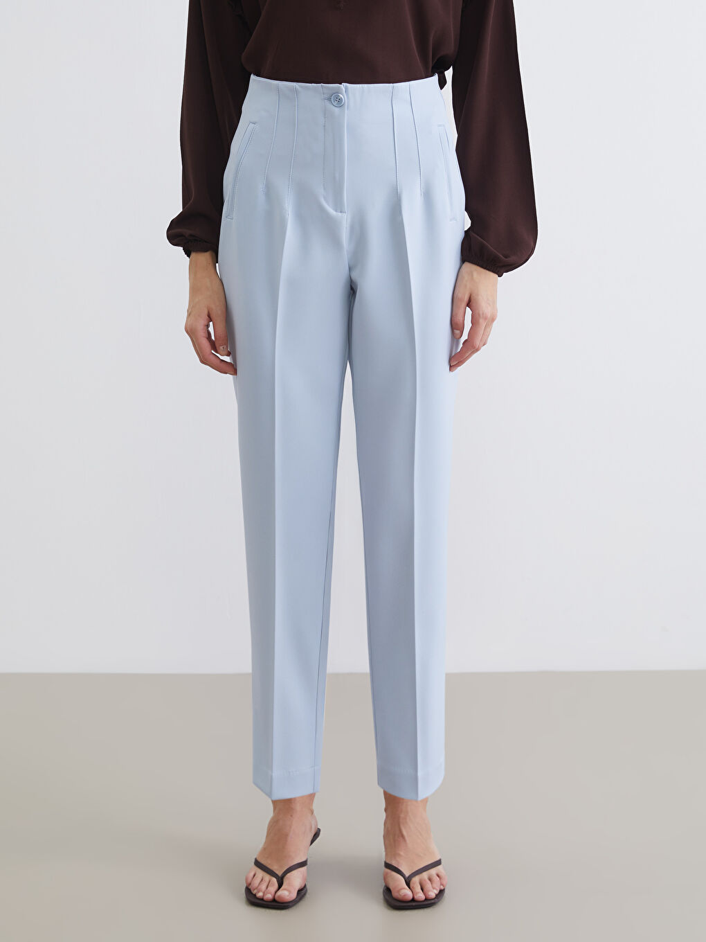 High Waist Pleated Women's Cigarette Trousers-1