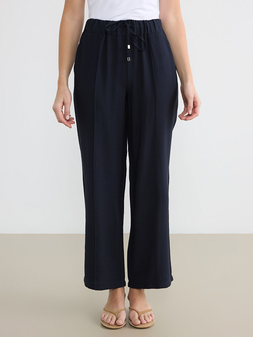 Elasticated Waist Wide Leg Women's Trousers-1